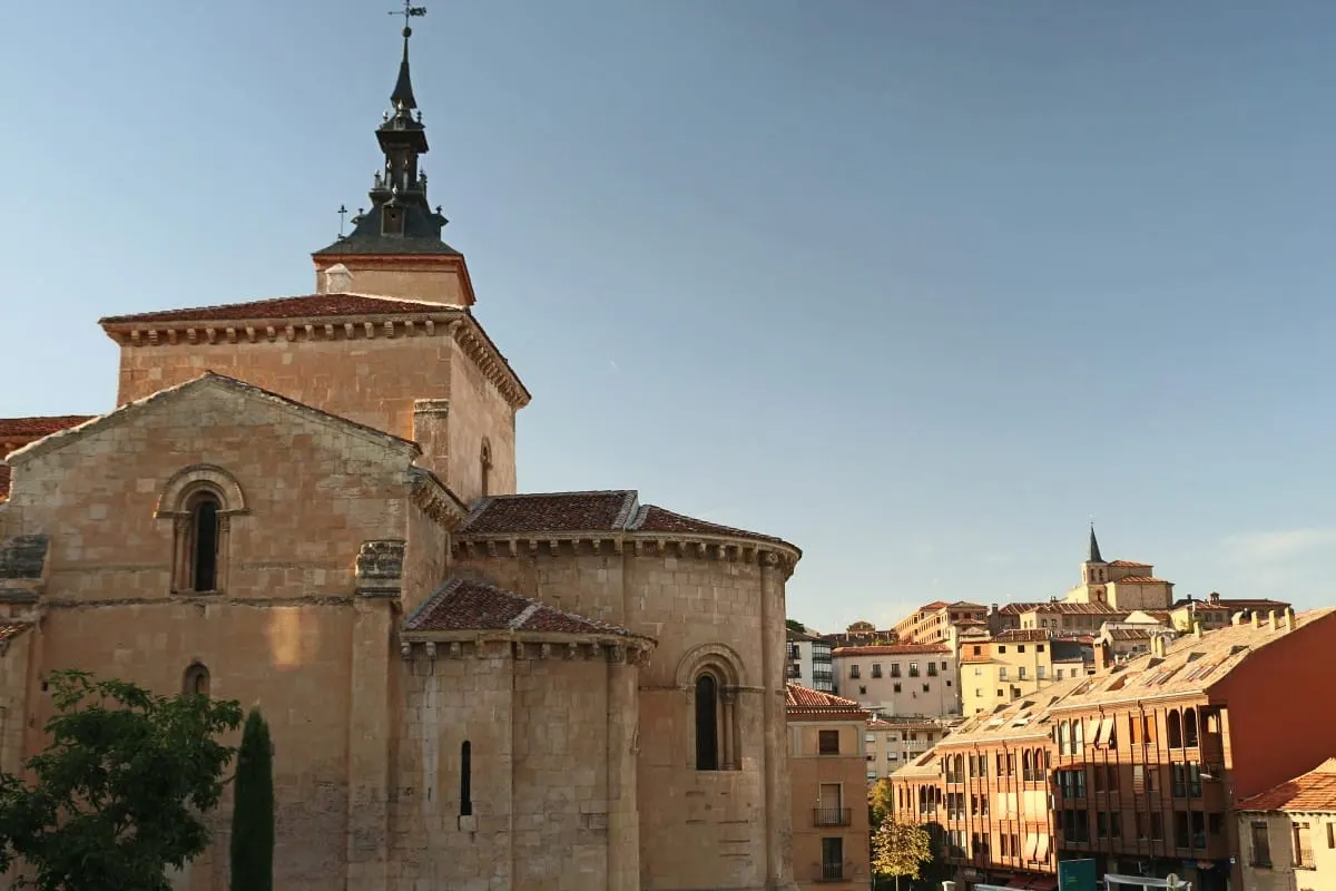 Romanesque stone church with bell tower in Segovia